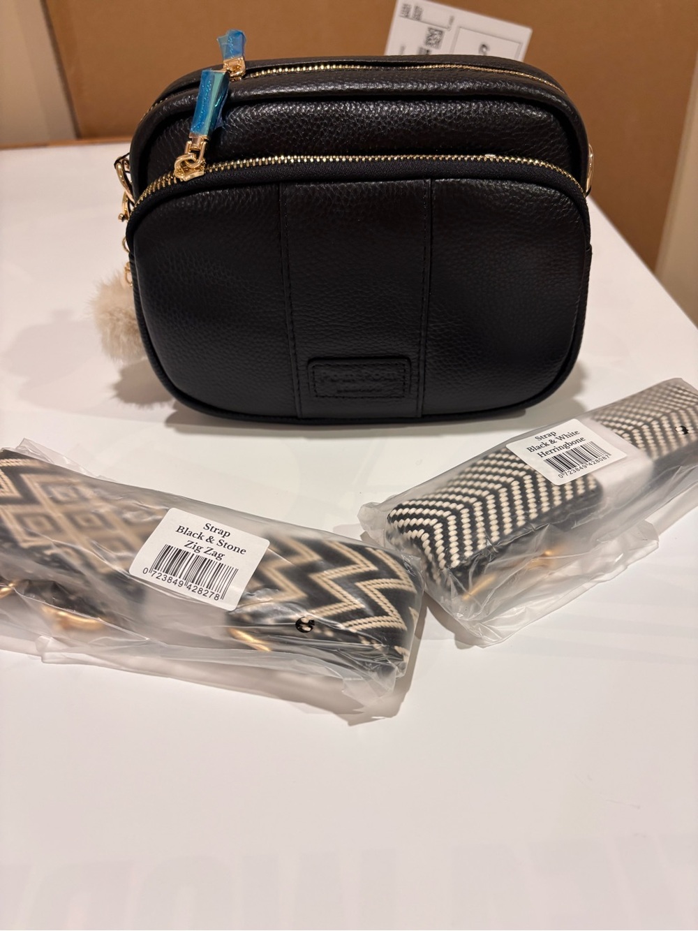 Black Pebbled Crossbody Bag with Gold Hardware
